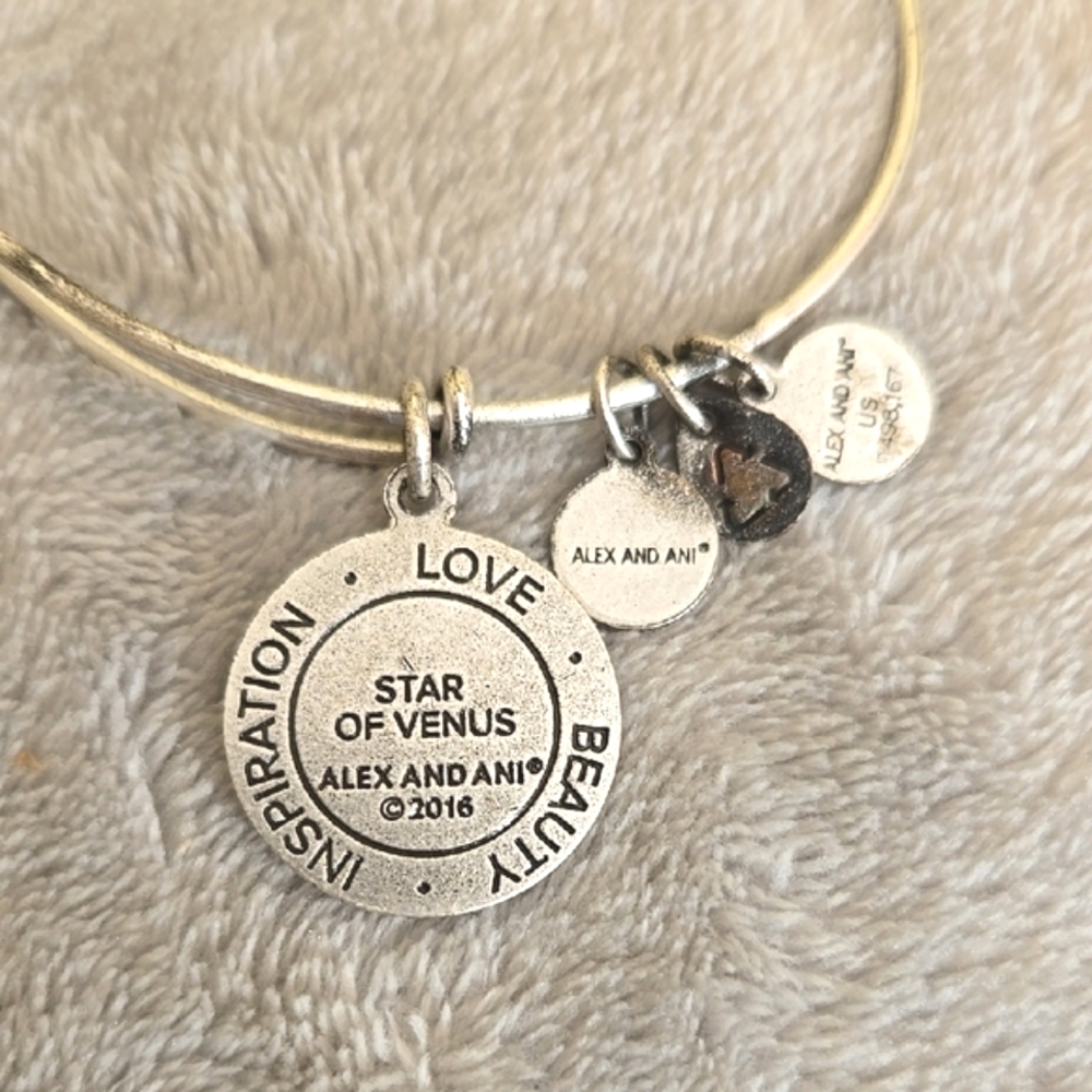 #101 Alex And Ani Star Of Venus Aged Silver Tone Bangle Bracelet - Picture 3 of 3